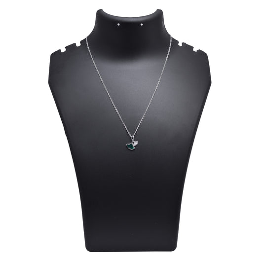 Green Ginkgo Leaf Pendant Necklace 925 Sterling Silver