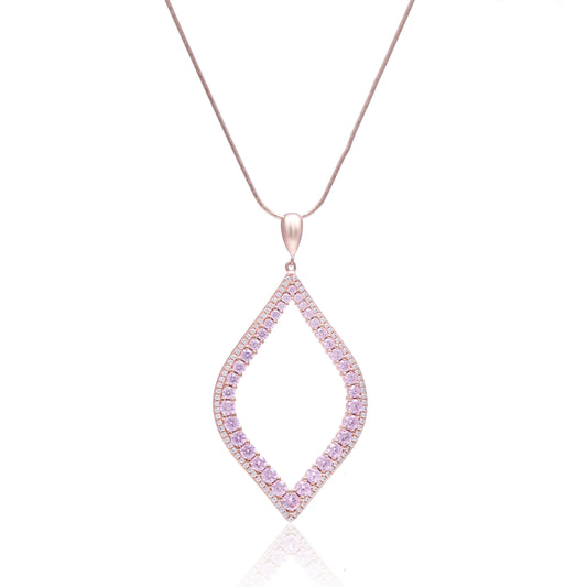 Delicate Pink Zircon Marquise Outline Pendant in Rose Gold Plating