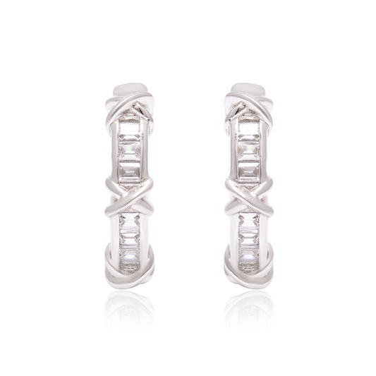 925 Sterling Silver Handcrafted X-Cross Hoop Earrings