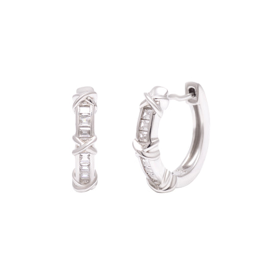 925 Sterling Silver Handcrafted X-Cross Hoop Earrings