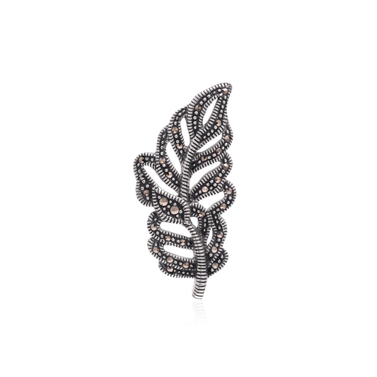 925 Sterling Silver Handcrafted Marcasite Leaf Brooch