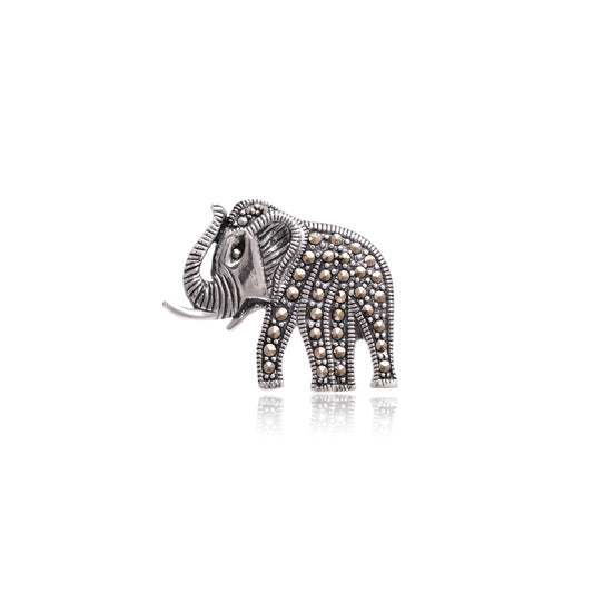 925 Sterling Silver Handcrafted Marcasite Elephant Brooch