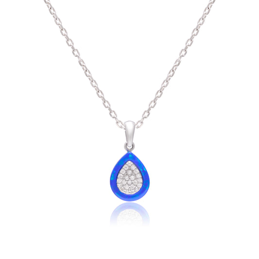 Teardrop Opal Pendant with Cubic Zirconia Halo 925 Sterling Silver