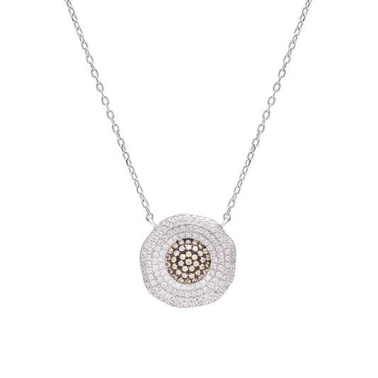 Champagne CZ Diamond Halo Pendant 925 Sterling Silver