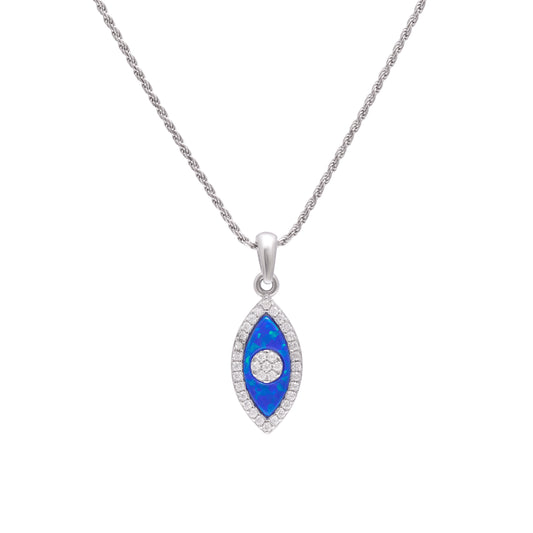 Blue Opal Evil Eye Chain Pendant 925 Sterling Silver