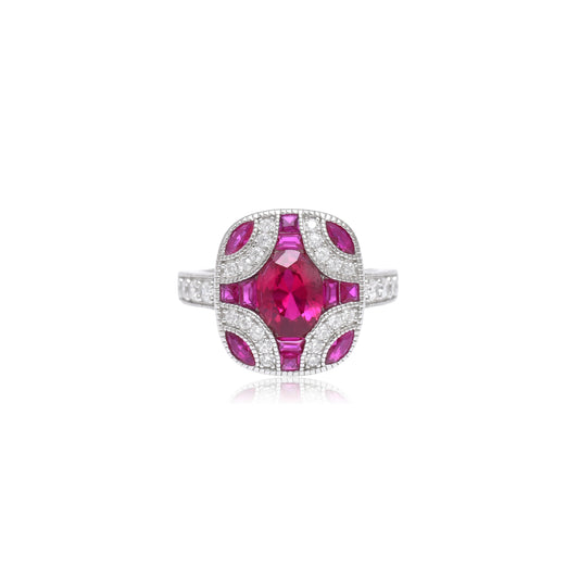 Ruby Diamond Art Deco Style Ring
