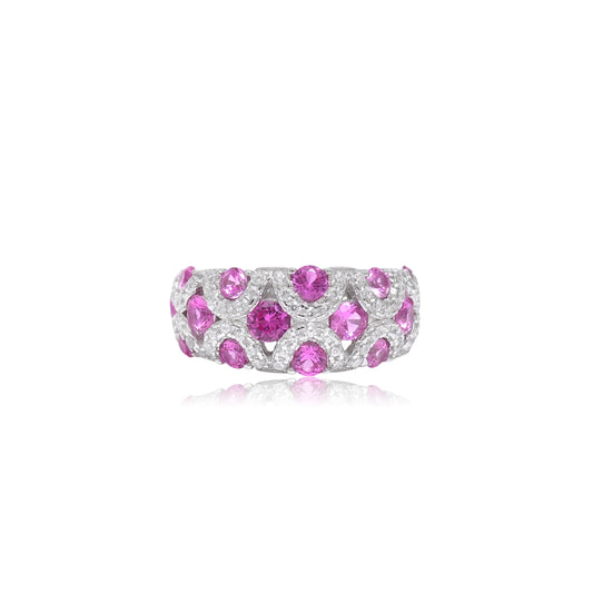 Pink Sapphire Diamond Pavé Band Ring