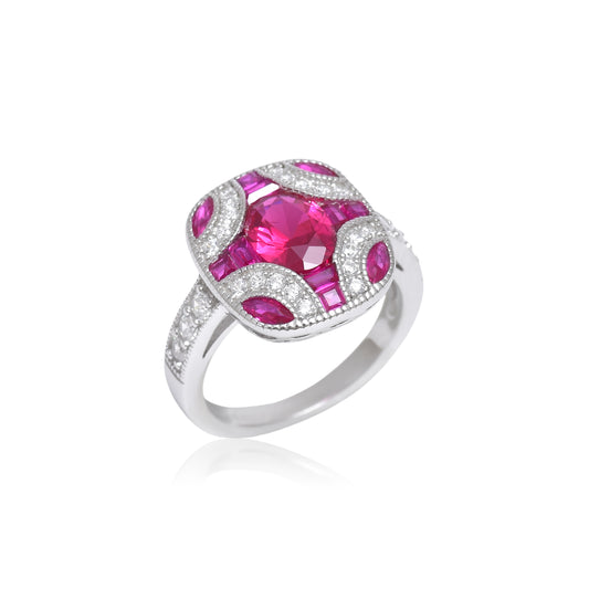 Ruby Diamond Art Deco Style Ring