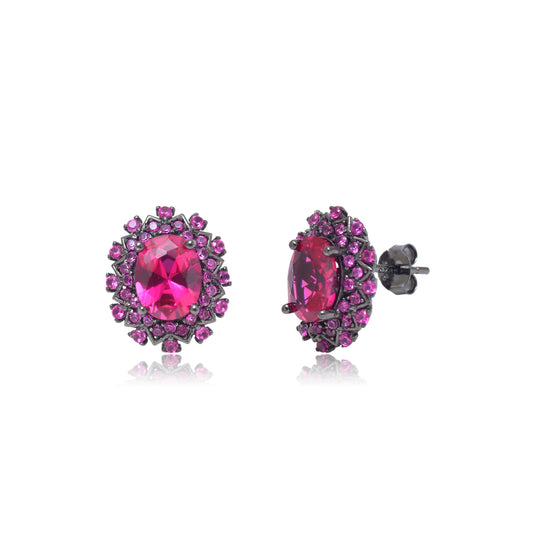 Pink Oval Cluster Halo Earrings