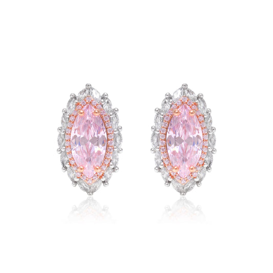 Pink Marquise Halo Stud Earrings