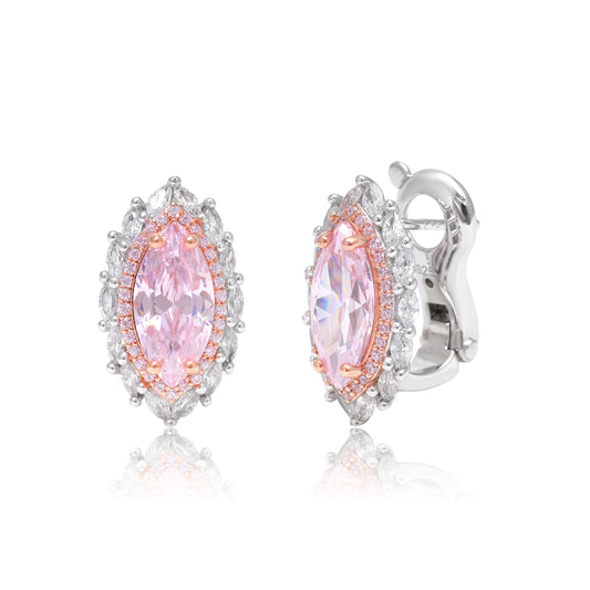 Pink Marquise Halo Stud Earrings