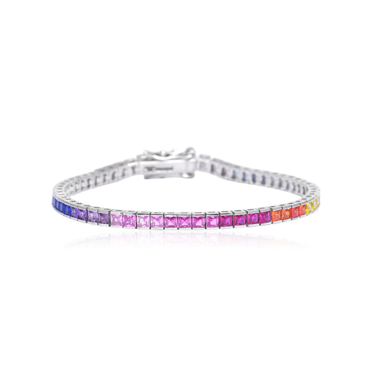 Multicolor Princess Cut Tennis Bracelet – Sterling Silver Luxury Bracelet