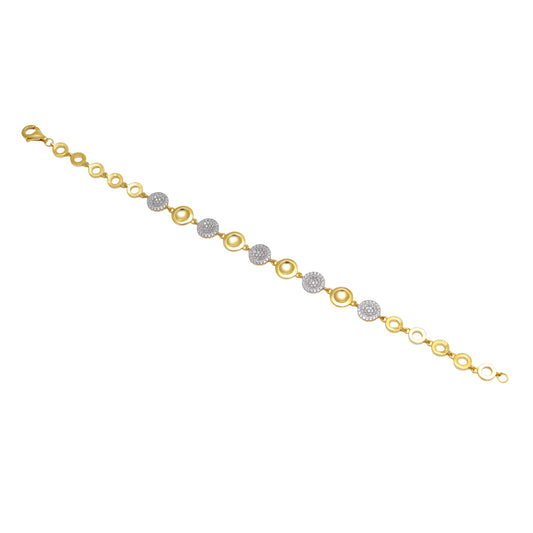 Gold Finish Disc & Pavé Crystal Bracelet in 925 Sterling Silver