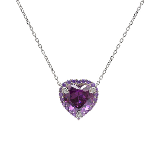 Purple Heart Pendant Set in 925 Sterling Silver