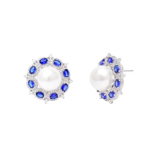 Blue Aura Pearl Sterling Silver Earrings