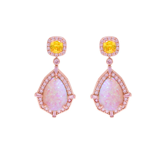 Rose Gold Plated Yellow Top Opal Drop Earrings