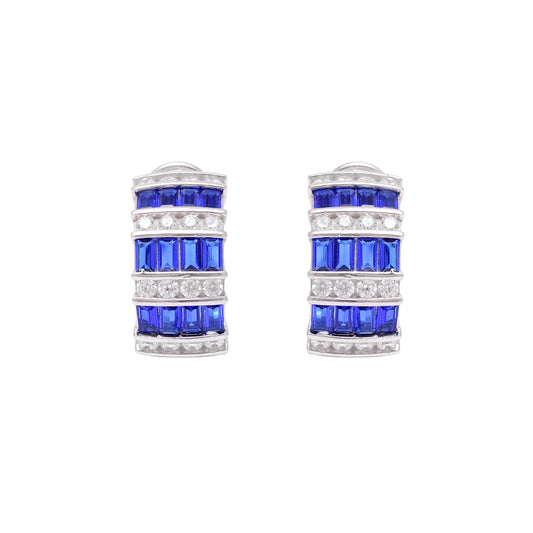 Blue Baguette Sterling Silver Hoop Earrings