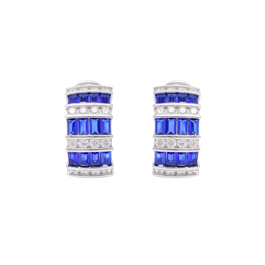Blue Baguette Sterling Silver Hoop Earrings