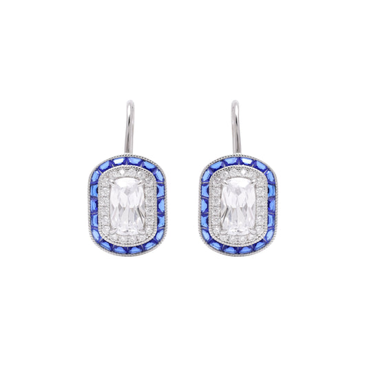 Sapphire Halo Sterling Silver Threader Earrings
