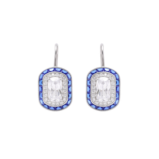 Sapphire Halo Sterling Silver Threader Earrings