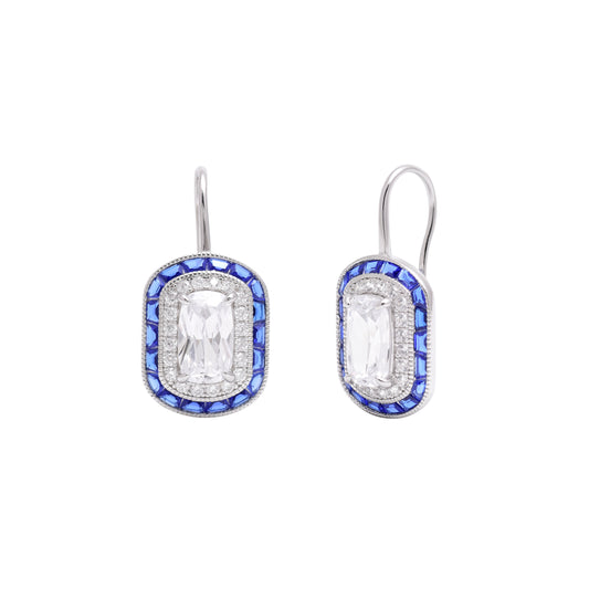 Sapphire Halo Sterling Silver Threader Earrings