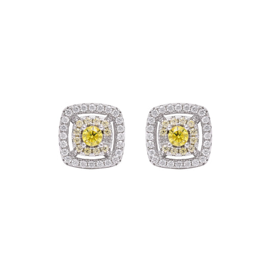 Square Halo Yellow Stone Pendant Set