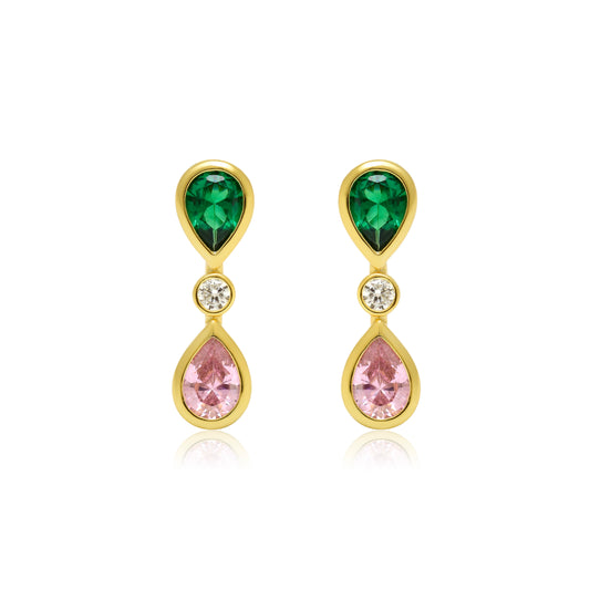 Pear-Shaped Emerald and Pink Drop Earrings