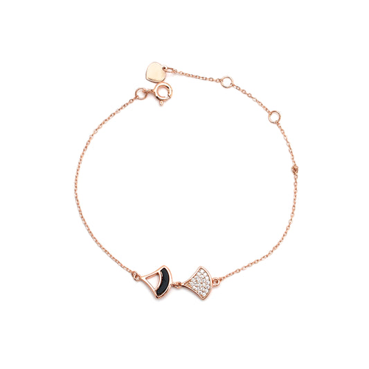 Sterling Silver Rose Gold Fan Motif Chain Bracelet