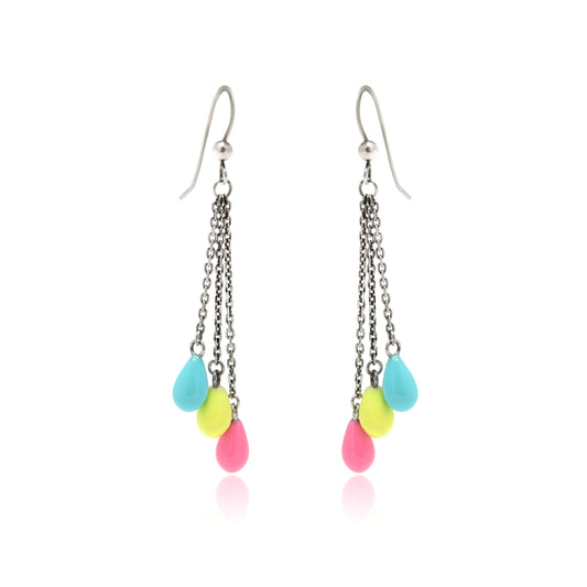 Multicolor Enamel Teardrop Dangle Earrings