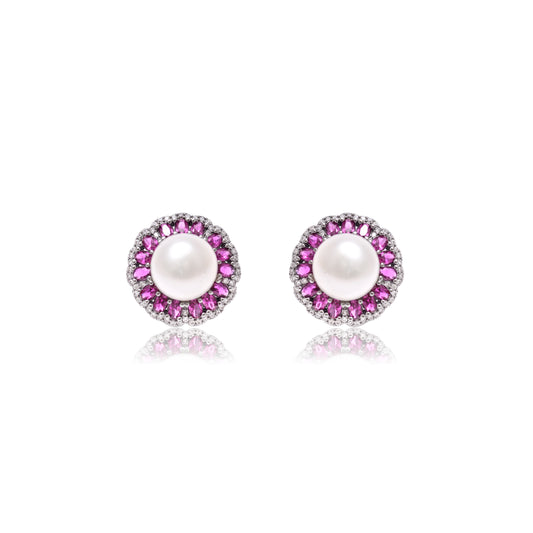 Petal Pink Pearl CZ Earrings