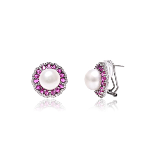 Petal Pink Pearl CZ Earrings