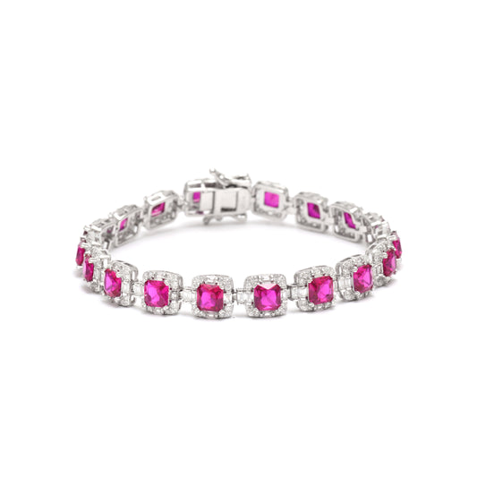 925 Sterling Silver Handcrafted Ruby Zirconia Tennis Bracelet