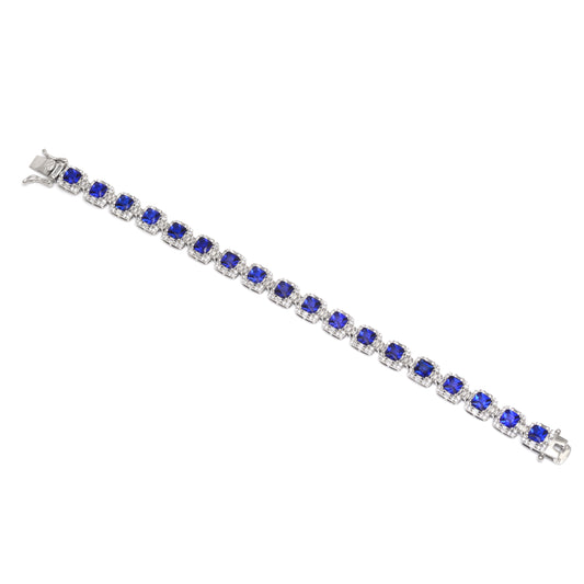 925 Sterling Silver Handcrafted Blue Zirconia Tennis Bracelet