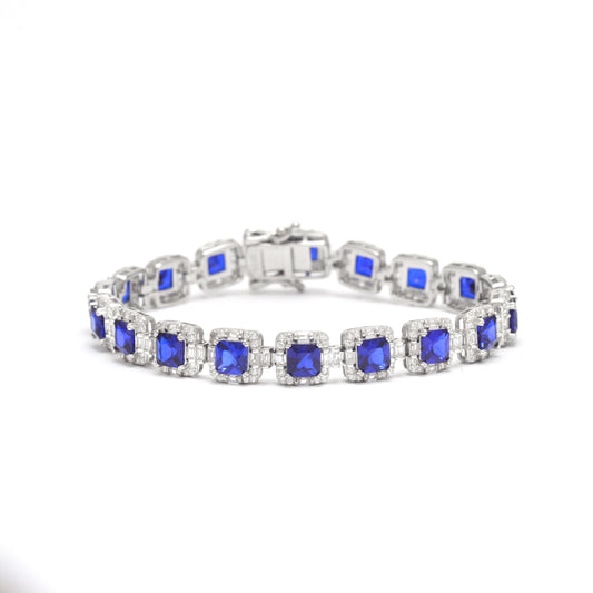 925 Sterling Silver Handcrafted Blue Zirconia Tennis Bracelet