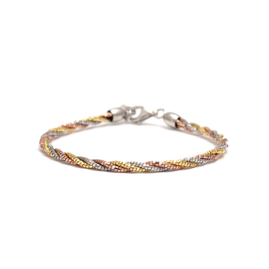 Tri-Color Braided Link Bracelet 925 Sterling Silver