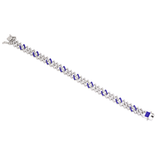 Blue Enamel Cuban Link Bracelet 925 Sterling Silver