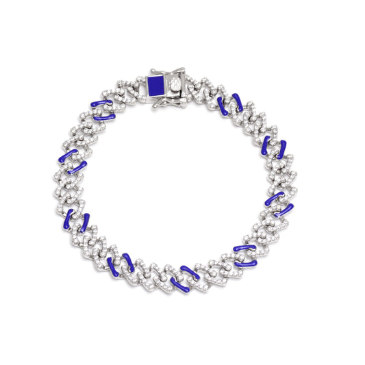 Blue Enamel Cuban Link Bracelet 925 Sterling Silver
