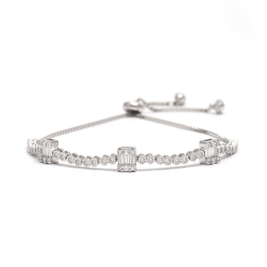 Baguette Bar Bolo Bracelet 925 Sterling Silver
