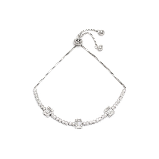 Baguette Bar Bolo Bracelet 925 Sterling Silver