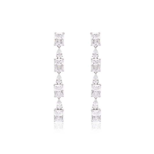 Emerald Cut & Pear CZ Dangle Earrings 925 Sterling Silver