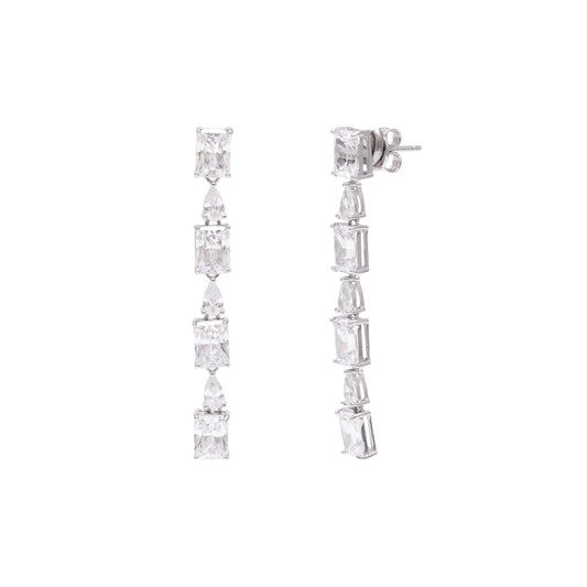 Emerald Cut & Pear CZ Dangle Earrings 925 Sterling Silver