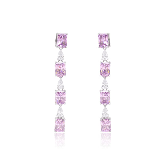 Pink Stone Dangle Earrings 925 Sterling Silver