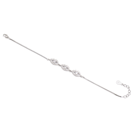 Triple Evil Eye Bracelet 925 Sterling Silver