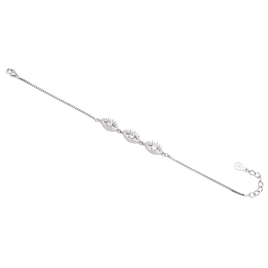 Triple Evil Eye Bracelet 925 Sterling Silver