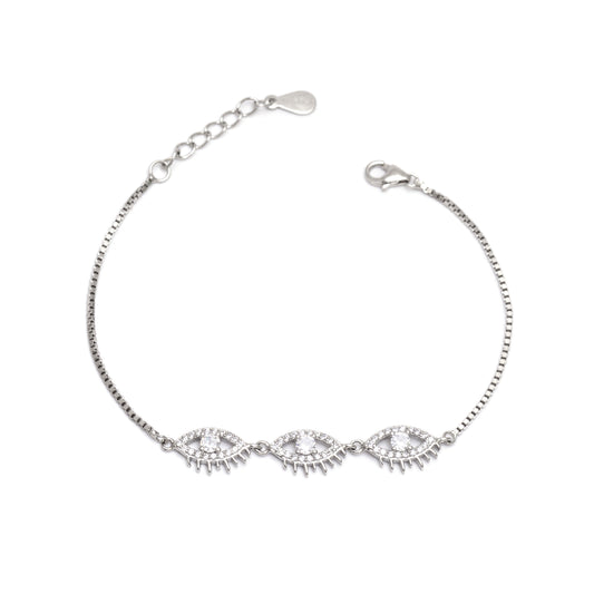 Triple Evil Eye Bracelet 925 Sterling Silver