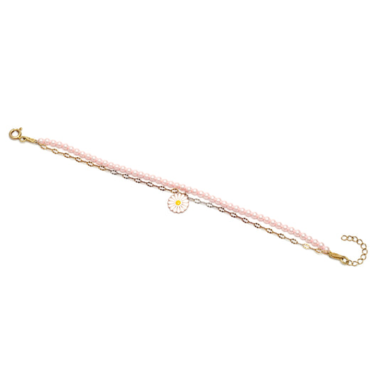 Pearl & Daisy Charm Bracelet 925 Sterling Silver