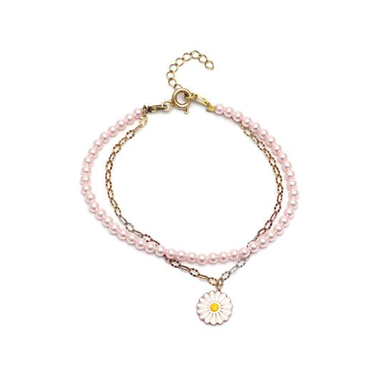 Pearl & Daisy Charm Bracelet 925 Sterling Silver