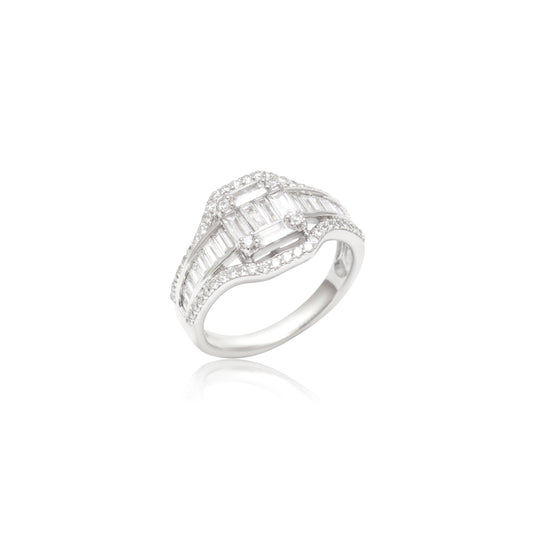 Baguette Cluster Ring 925 Sterling Silver
