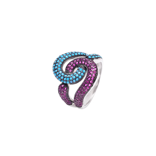 Turquoise & Pink CZ Swirl Ring 925 Sterling Silver
