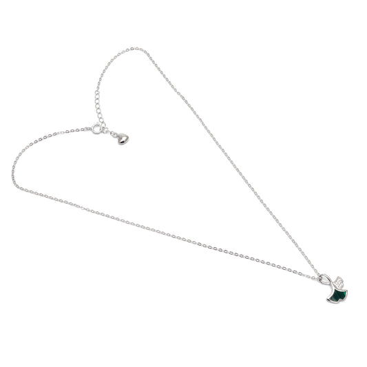 Green Ginkgo Leaf Pendant Necklace 925 Sterling Silver